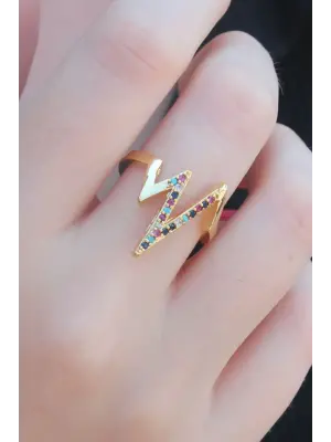 Gold Renk Karışık Renk Taşlı Ritim Model Kadın Yüzük