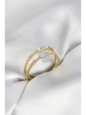 Gold Renk Karışık Renk Zirkon Taşlı Kadın Yüzük