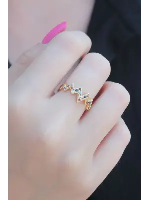 Gold Renk Karışık Renk Zirkon Taşlı Kadın Yüzük