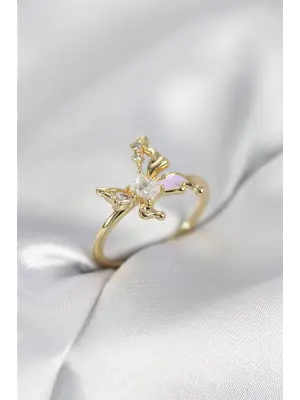 Gold Renk Kelebek Model Zirkon Taşlı Kadın Yüzük