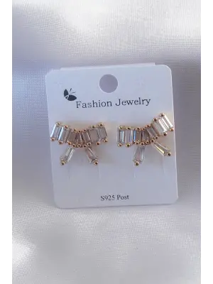 Gold Renk Kurdele Model Zirkon Taşlı Kadın Küpe