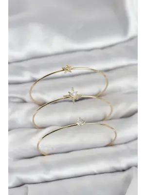 Gold Renk Kutup Yıldızı Model Zirkon Taşlı 3lü Kadın Bileklik Kombini