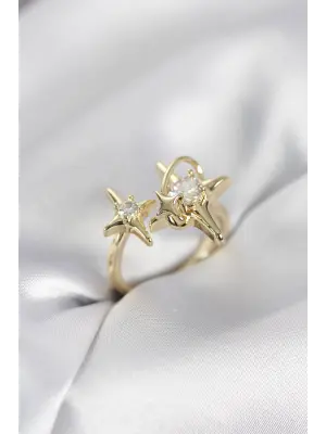Gold Renk Kutup Yıldızı Model Zirkon Taşlı Kadın Yüzük
