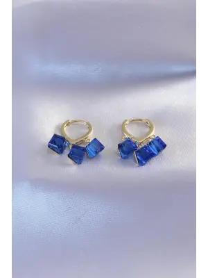 Gold Renk Mavi Kristal Taşlı Kadın Küpe