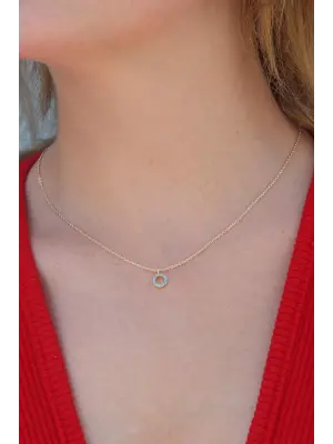 Gold Renk Mavi Taşlı Halka Figür Kadın Kolye