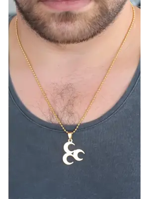 Gold Renk Metal 3 Hilal Figürlü Erkek Kolye