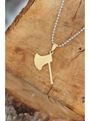 Gold Renk Metal Balta Uçlu Top Zincirli Erkek Kolye