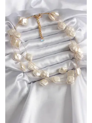 Altın  Metal Çoklu İnci Model  Çelik Kolye