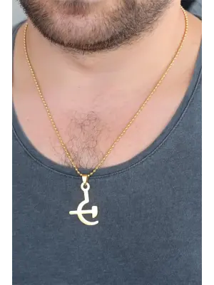 Gold Renk Metal Orak ve Balta Figürlü Erkek Kolye