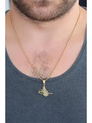 Gold Renk Metal Osmanlı Tuğra Figürlü Erkek Kolye