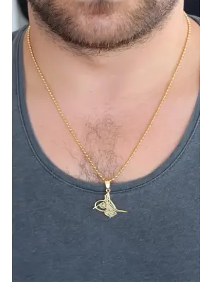 Gold Renk Metal Tuğra Figürlü Erkek Kolye