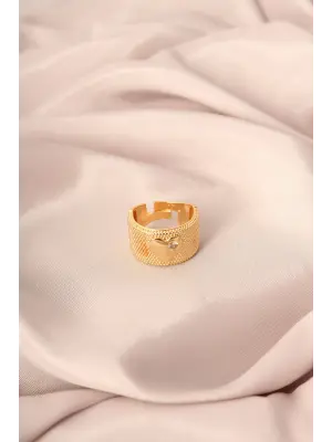 Gold Renk Metal Zirkon Taşlı Kalp Model Ayarlanabilir Kadın Yüzük