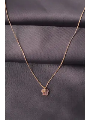 Gold Renk Metal Zirkon Taşlı Pembe Minimal Kelebek Detaylı Kadın Kolye
