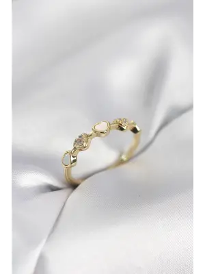 Gold Renk Minimal Kalp Model Zirkon Taşlı Pirinç Kadın Yüzük