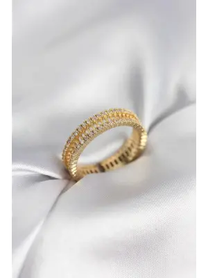 Gold Renk Minimal Zirkon Taşlı Kadın Yüzük