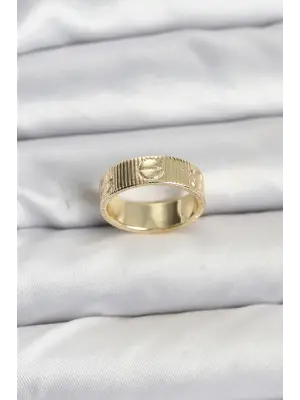 Düğme Model Düz Taşsız Gold Renk Model Kadın Yüzük