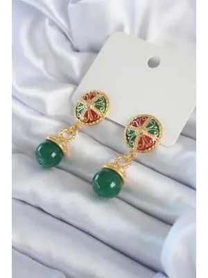 Altın Motif İşlemeli Sallantı Model  VİP Çelik Küpe