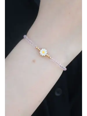 Gold Renk Pembe Boncuk Model Papatya Figür Kadın Bileklik