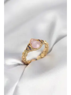 Gold Renk Pembe Damla Model Kadın Yüzük