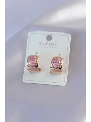 Altın Pembe Kristal Taşlı Yarım Halka Model Xuping Çelik Küpe