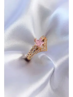 Altın Pembe Zirkon Taş Yıldız Model  Çelik Yüzük