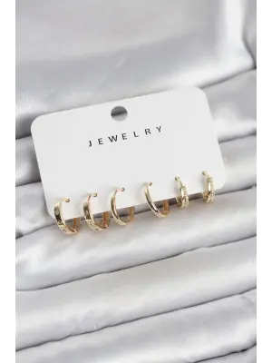 Gold Renk Pirinç 3 Çift Kadın Küpe Seti