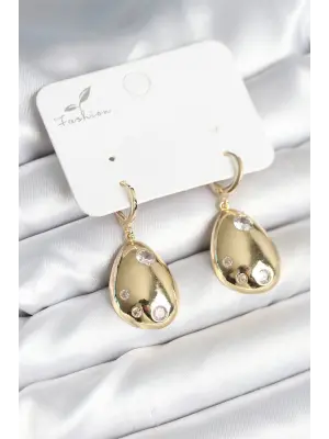 Gold Renk Pirinç Damla Model Kadın Küpe