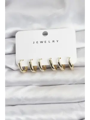 Gold Renk Pirinç Halka Kadın Küpe Seti