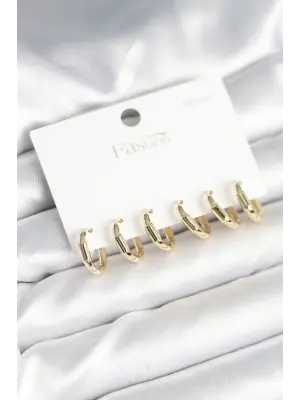 Gold Renk Pirinç Halka Model 925 Ayar Gümüş Çivili Kadın Küpe Seti