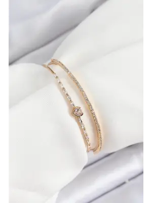 Gold Renk Pirinç Kalp Detaylı 2li Kadın Bileklik