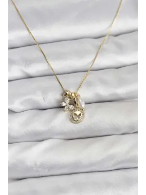 Gold Renk Çelik Minimal Kelebek Charmlı Kadın Kolye