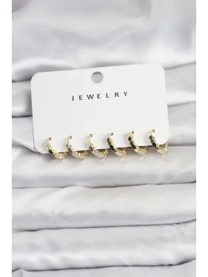 Gold Renk Pirinç Minimal Petek Detaylı Kadın Küpe Seti