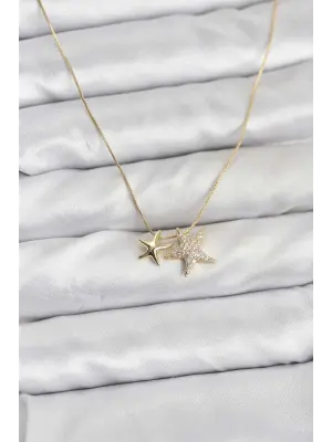 Gold Renk Pirinç Minimal Yıldız Model Kadın Kolye