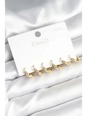 Gold Renk Pirinç Sarmal Model 925 Ayar Gümüş Çivili Kadın Küpe Seti