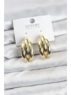 Gold Renk Çelik Yarım Halka Model Kadın Küpe