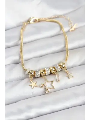 Gold Renk Çelik Yıldız Model Charmlı Kadın Bileklik
