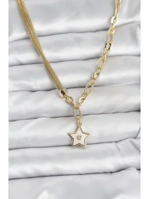 Gold Renk Pirinç Yıldız Model Kadın Kolye