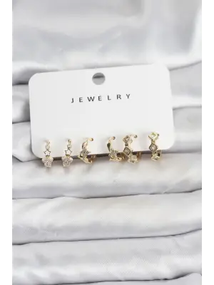 Gold Renk Pirinç Yıldız Modelli Halka Kadın Küpe Seti