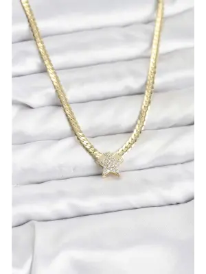 Gold Renk Pirinç Yıldız Zirkon Taşlı Kadın Kolye