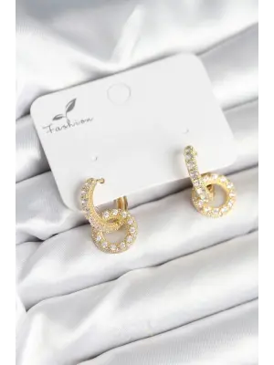 Gold Renk Pirinç Zirkon Taşlı Halka Model Kadın Küpe