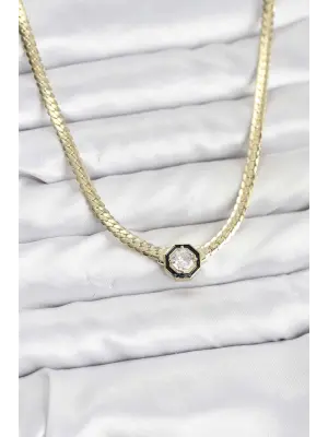 Gold Renk Çelik Zirkon Taşlı Kadın Kolye