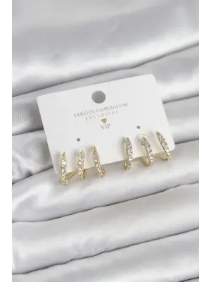 Gold Renk Pirinç Zirkon Taşlı Kadın Küpe