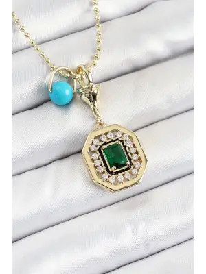 Gold Renk Pirinç Zirkon Taşlı Kadın Serenay Kolyesi