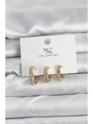 Gold Renk Pirinç Zirkon Taşlı Kalpli Kadın Küpe