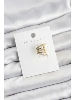 Gold Renk Çelik Zirkon Taşlı Kıkırdak Earcuff Küpe