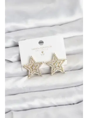 Gold Renk Pirinç Zirkon Taşlı Yıldız Model Kadın Küpe