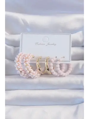 Altın Pudra Boncuklu Halka Küpe Seti