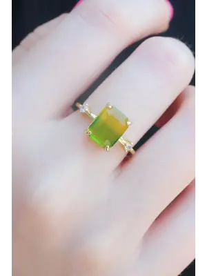 Gold Renk Renkli Zirkon Taşlı Pirinç Kadın Yüzük