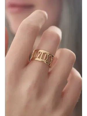 Gold Renk Roma rakam Model Kadın Yüzük