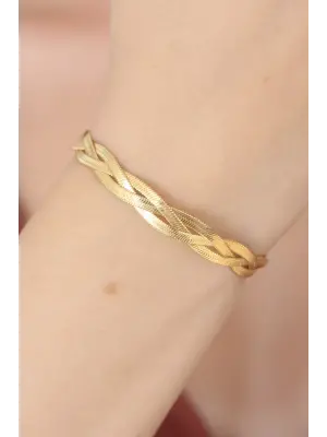 Gold Renk Sarmal Çelik İtalyan Zincir Kadın Bileklik